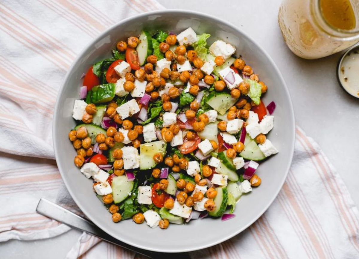 Roasted Chickpea Sweet Potato Salad with Greek Yogurt Dressing